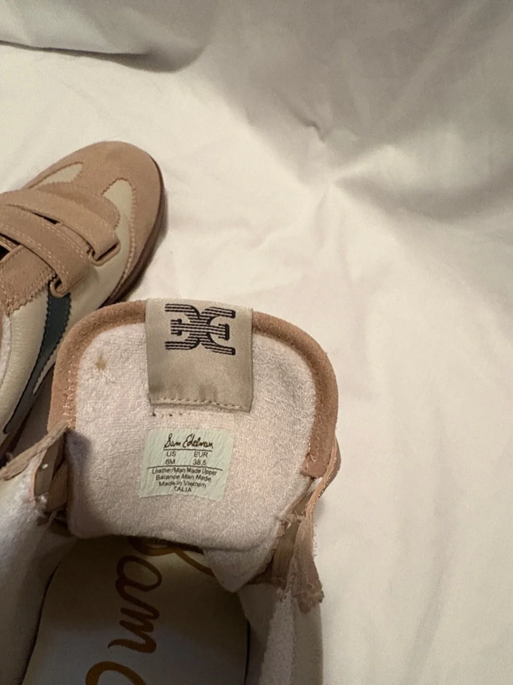 Sam Edelman Talia Velcro Sneakers SZ 8M Brown/Cream with Dark Green Accent